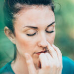 Breathing exercise Pranayama - Alternate nostril breathing, often performed for stress and anxiety relief